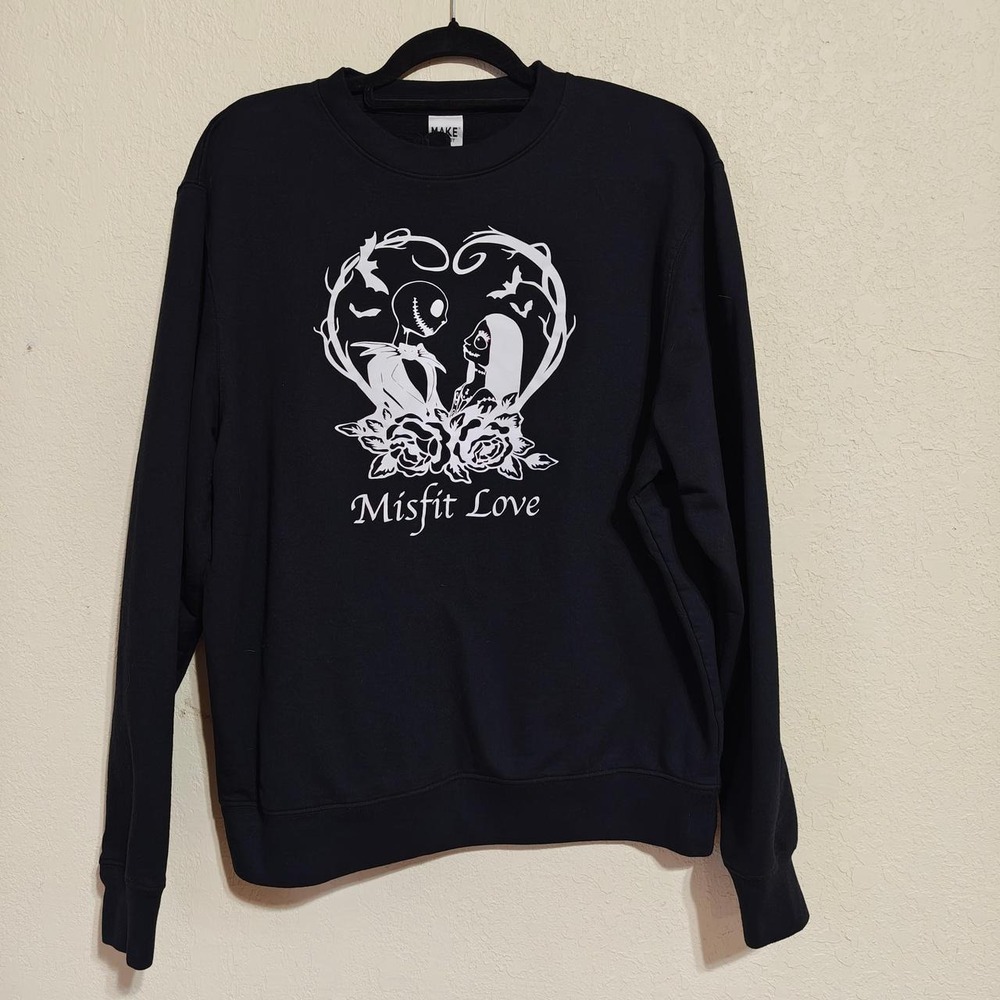 Make Market Misfit Love Jack Sally Nightmare Before Christmas Sweatshirt Black L